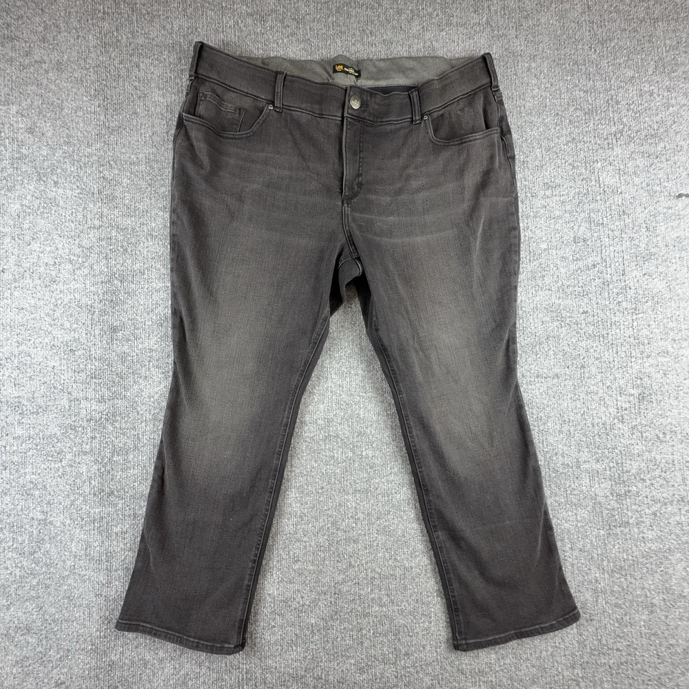 Lee Jeans Womens 24W Petite Charcoal Gray Mid Rise Slim Straight Stretch Denim